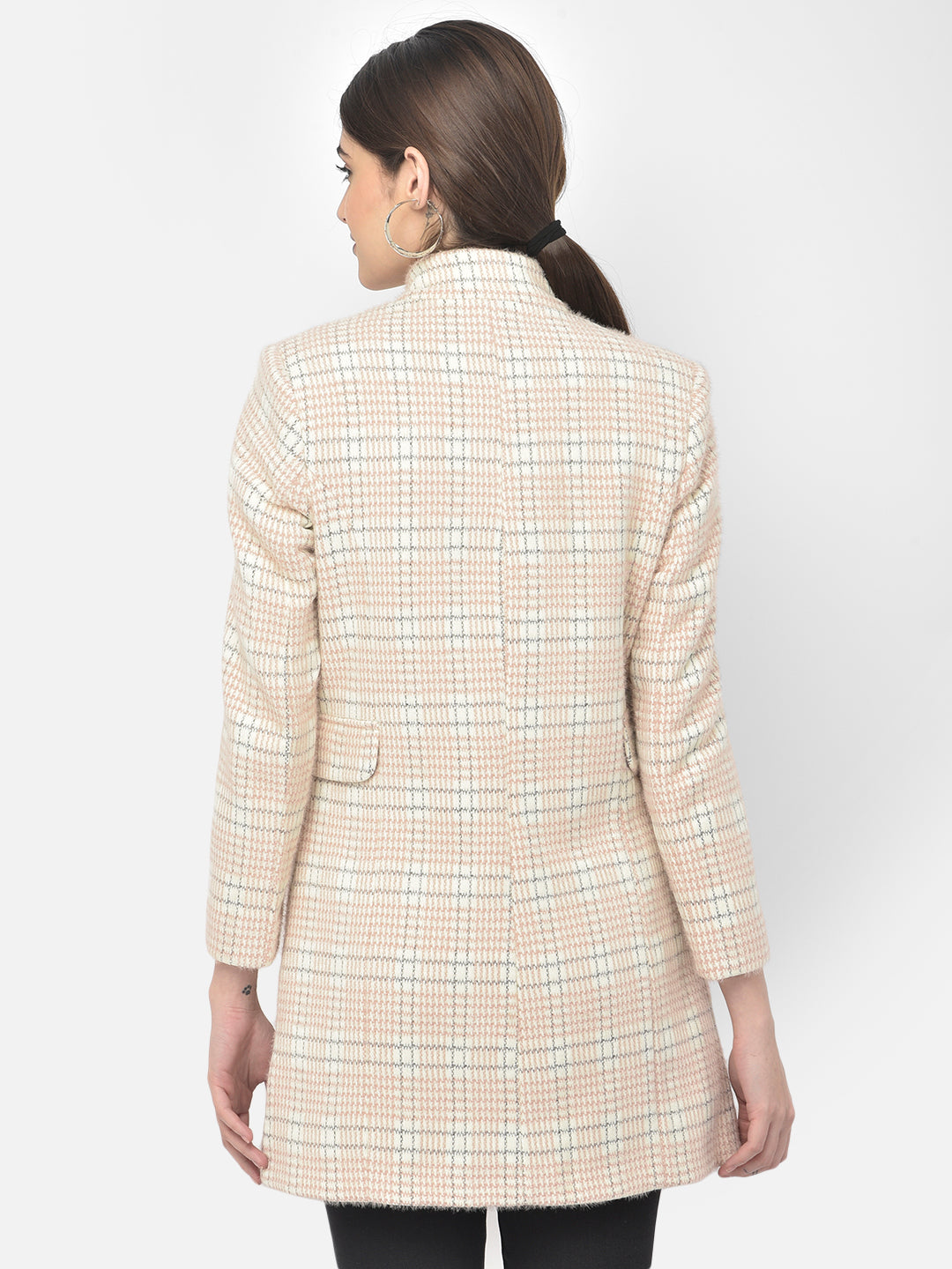 Women Pink Checked Longline Blazer-Women Blazer-Crimsoune Club