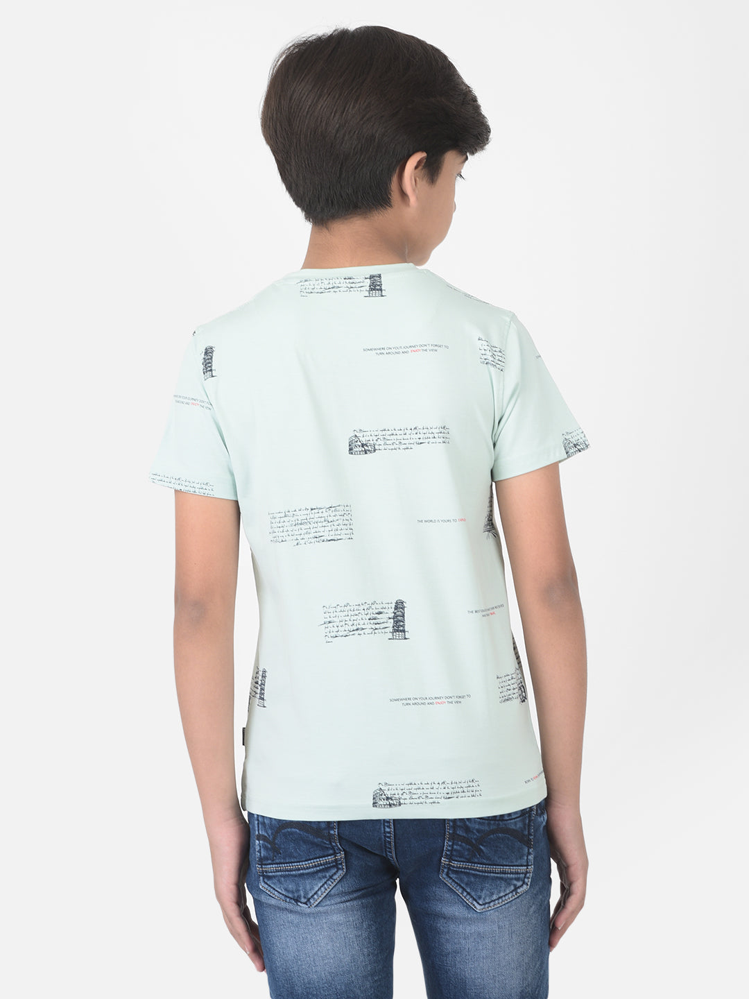 Mint Green Printed Round Neck T-shirt - Boys T-Shirts