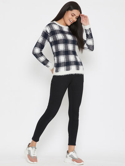 Multicolor Checked Round Neck Sweater - Women Sweaters