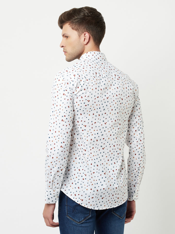 White Floral Printed Shirt-Men Shirts-Crimsoune Club