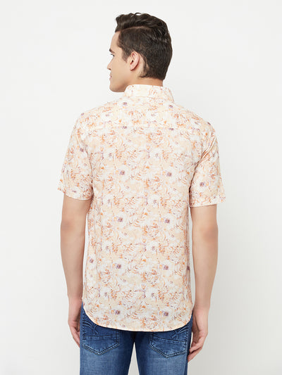 Orange Floral Printed Linen Shirt - Men Shirts
