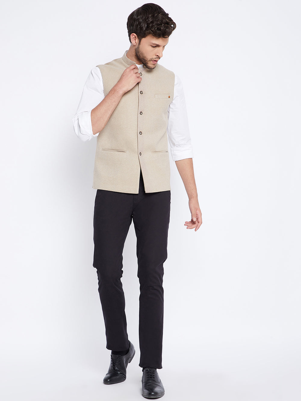 Beige Solid Waist Coat-Mens Waist Coat-Crimsoune Club