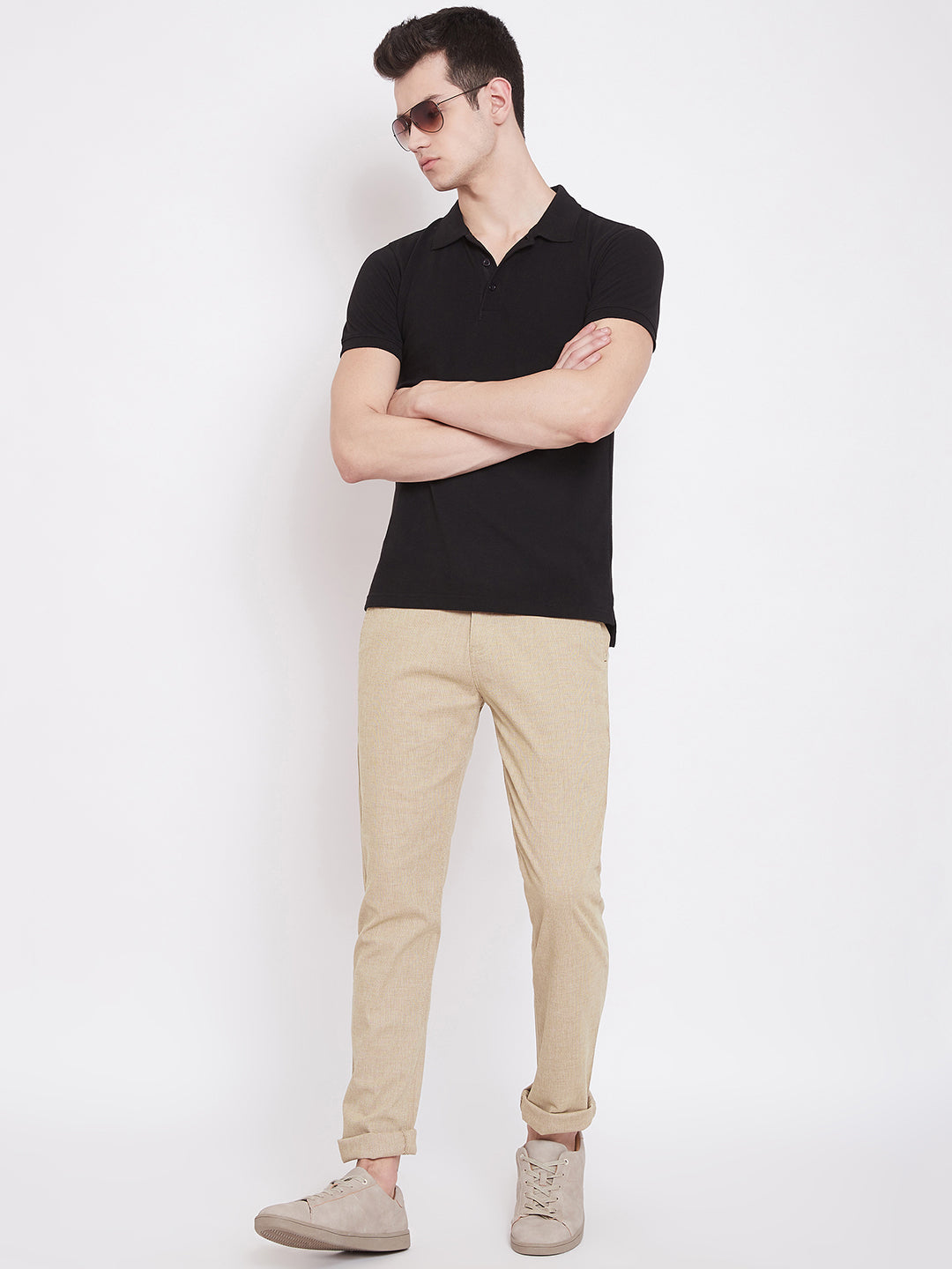 Beige Slim Fit Trousers - Men Trousers