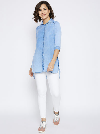 Blue Slim Fit Denim Shirt - Women Shirts