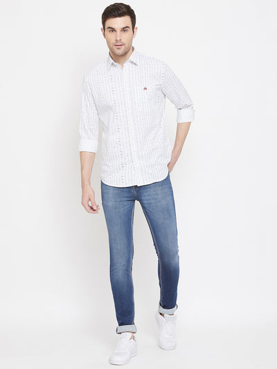 White Printed Slim Fit shirt - Men Shirts