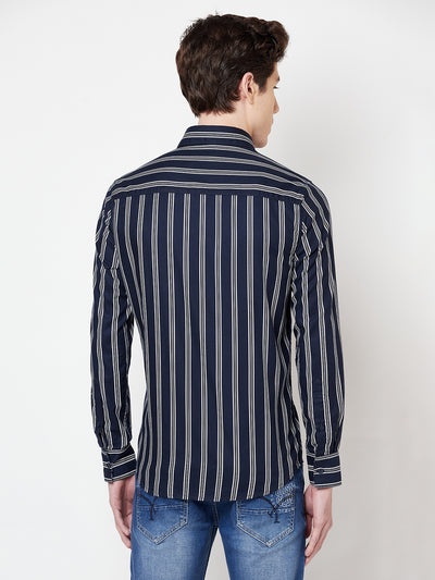 Navy Blue Striped Shirt - Men Shirts