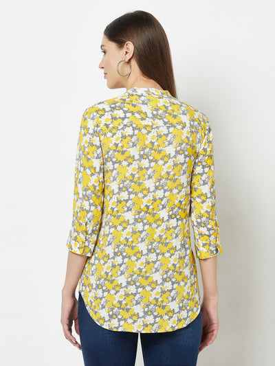  Yellow Abstract Print Top