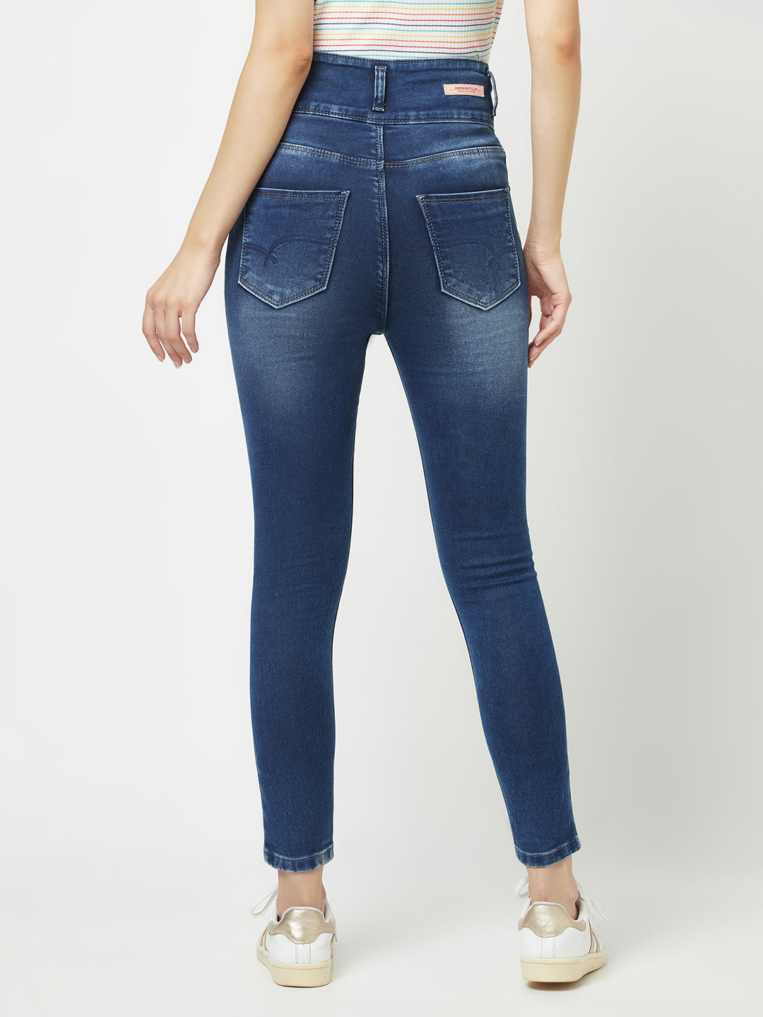  Navy Blue Light-Wash High-Waisted Jeans