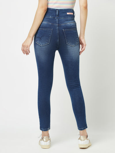  Navy Blue Light-Wash High-Waisted Jeans