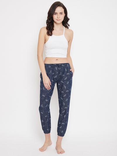 Navy Blue Printed Comfort Fit Lounge Pants - Women Lounge Pants