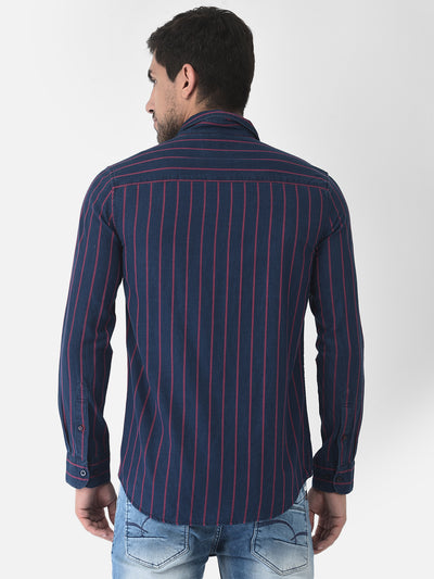 Navy Blue Striped Shirt - Men Shirts