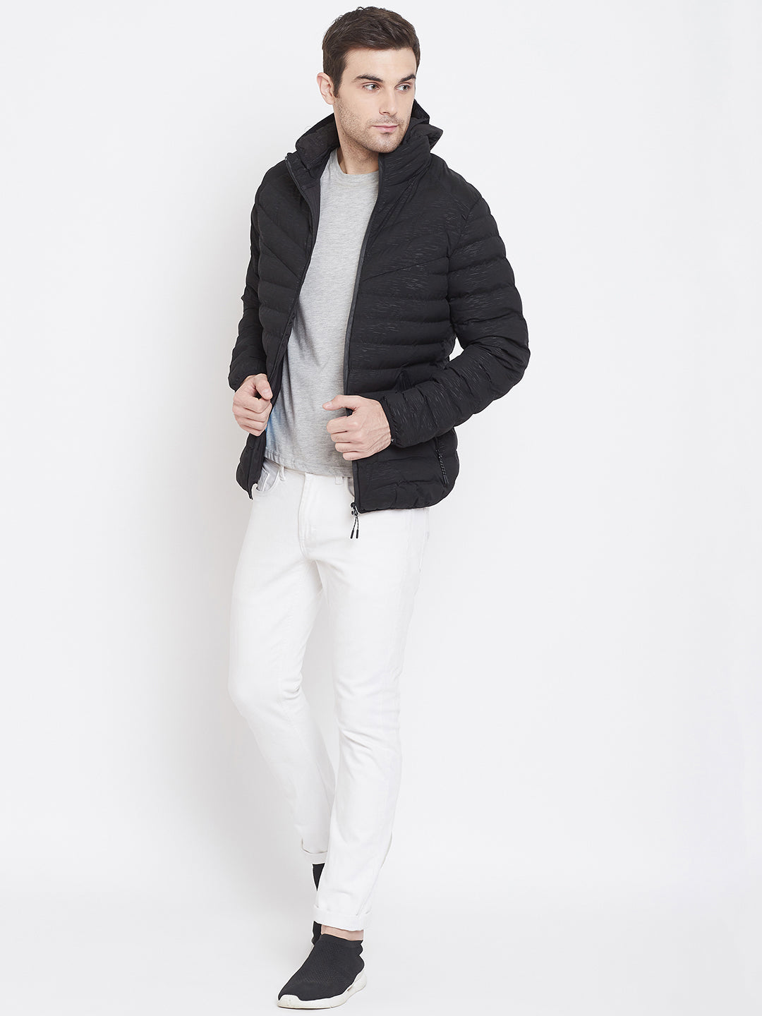 Black Solid Hooded Jackets-Mens Jacket-Crimsoune Club