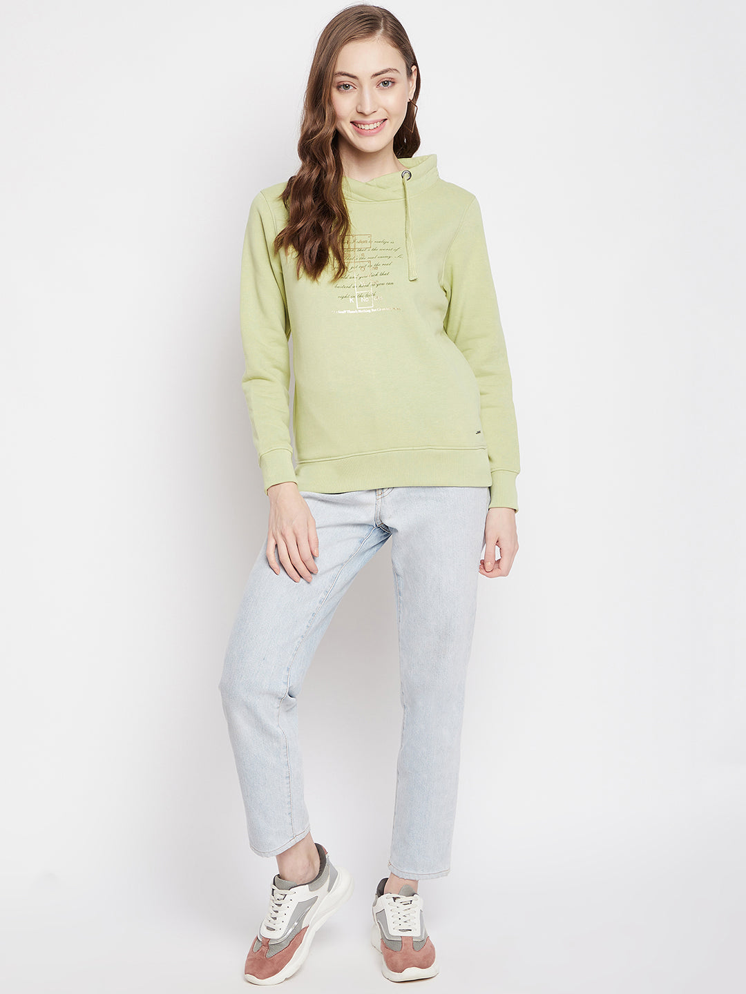 Olive Printed Turtle Neck Sweatshirt - Women Sweatshirts