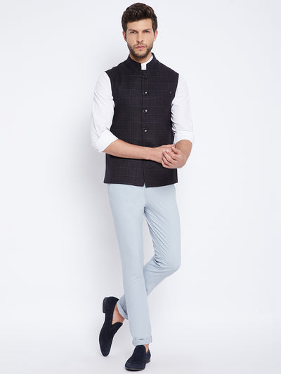 Black Checked Waistcoat - Men Waist Coat
