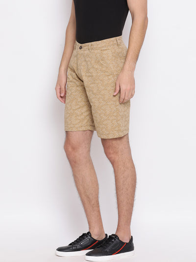 Beige Printed Shorts - Men Shorts