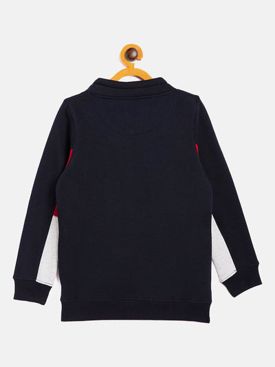 Navy Blue Printed High Neck Sweatshirt-Boys Sweatshirts-Crimsoune Club