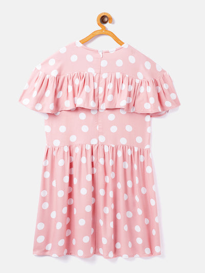 Peach Polka Dots Fit and Flare Dress - Girls Dress