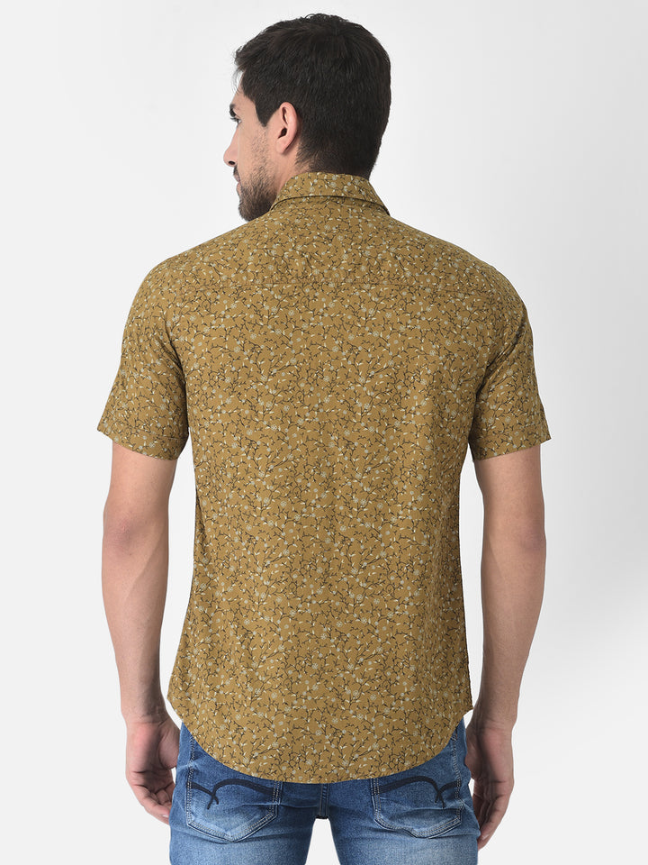 Olive Floral Short Sleeves Shirt - Men Shirts