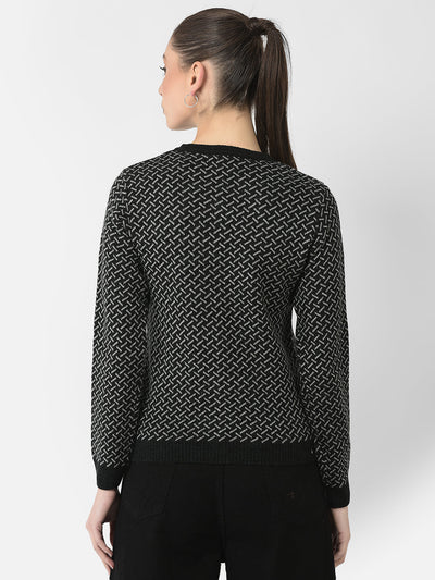  Black Geometric Print Cardigan 