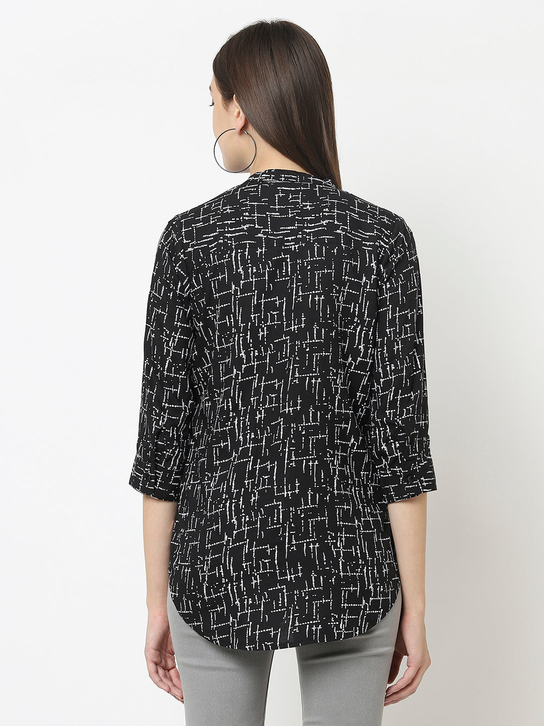 Black Abstract Print Top in Lyocell