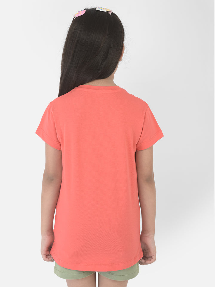 Coral Pink Round Neck T-Shirt - Girls T-Shirts