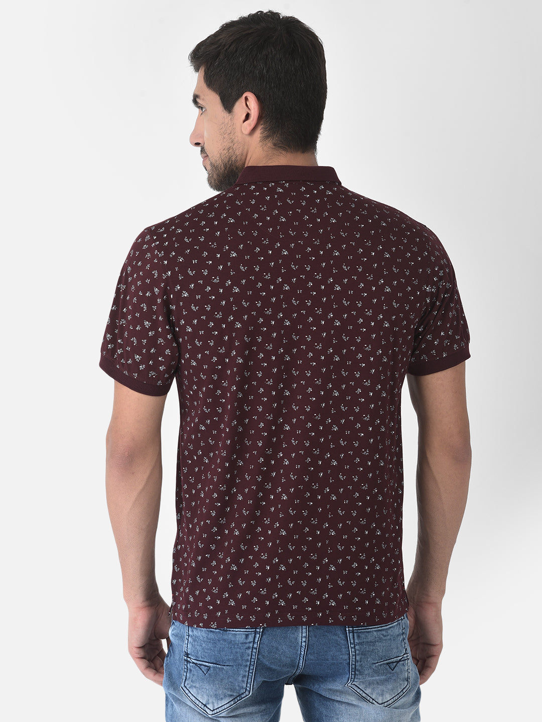 Maroon Floral Polo T-Shirt - Men T-Shirts