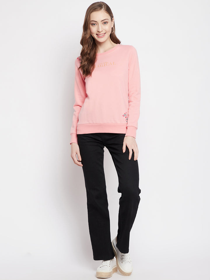 Pink Printed Round Neck Sweatshirt - Women Sweatshirts