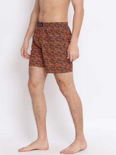Orange Printed Boxer - Men Boxers