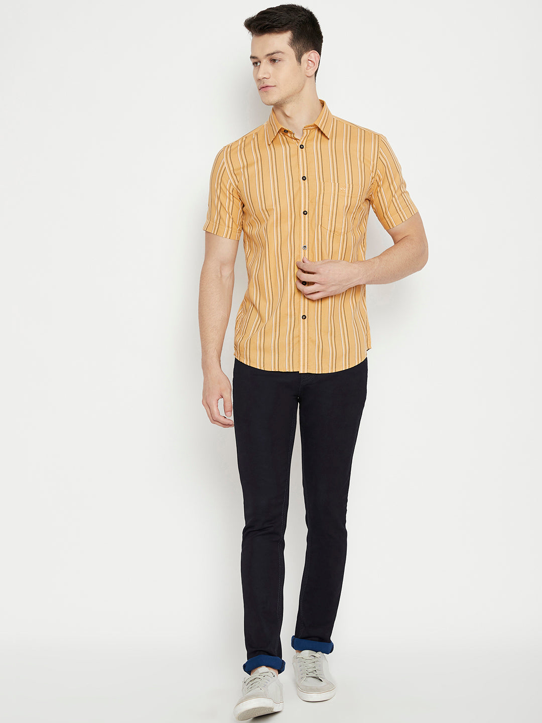 Yellow Striped Slim Fit shirt - Men Shirts