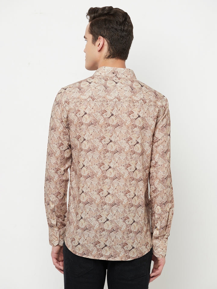Beige Printed Linen Shirt - Men Shirts
