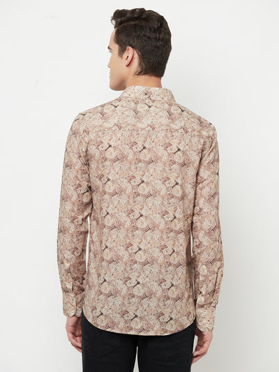 Beige Printed Linen Shirt - Men Shirts