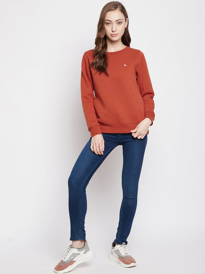 Red Round Neck Sweatshirt - Women Sweatshirts