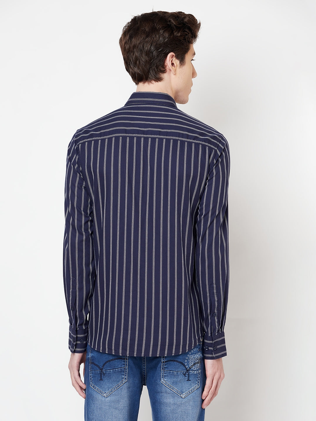 Navy Blue Striped Shirt - Men Shirts