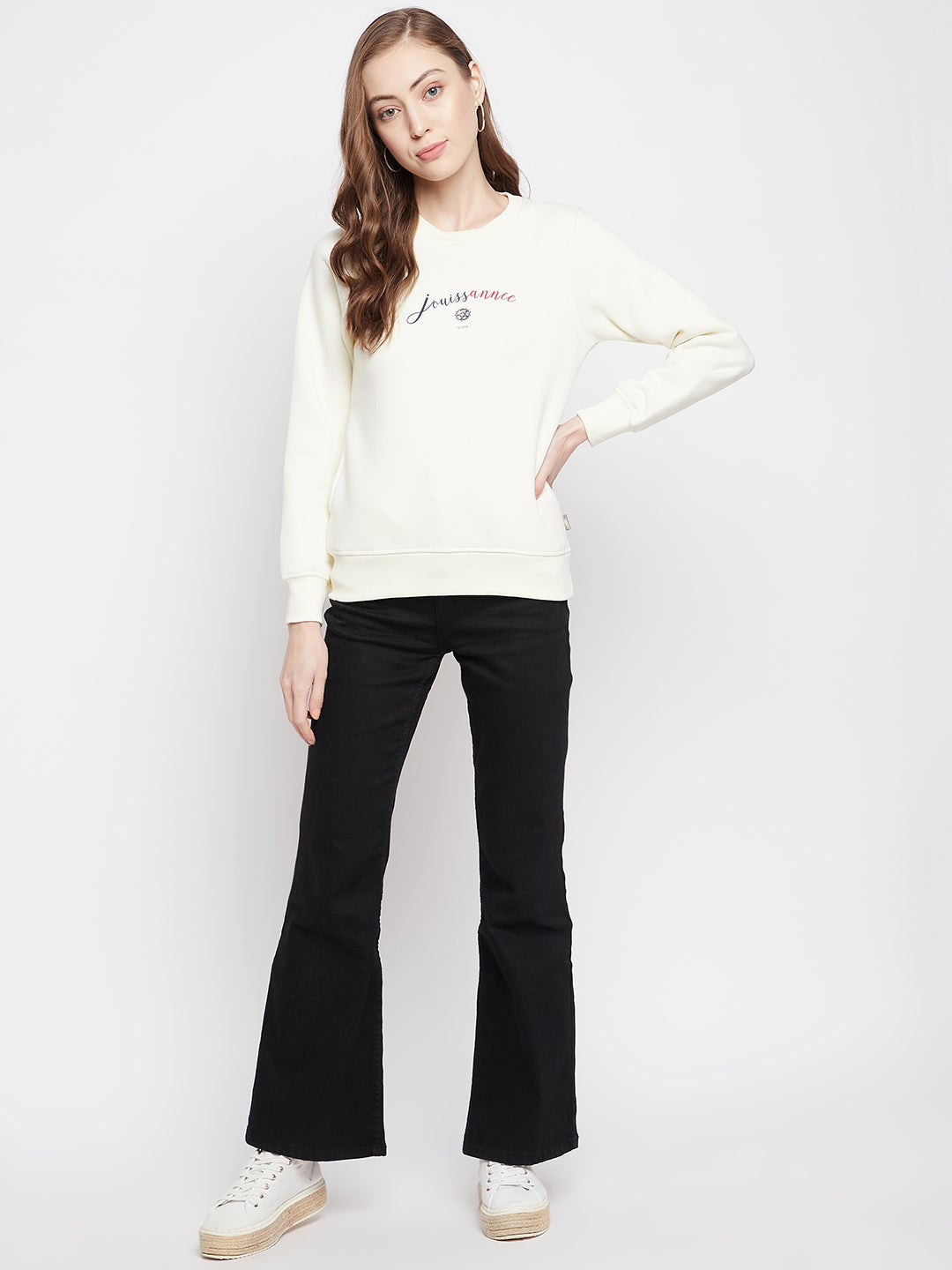 White Round Neck Sweatshirt - Women Sweatshirts