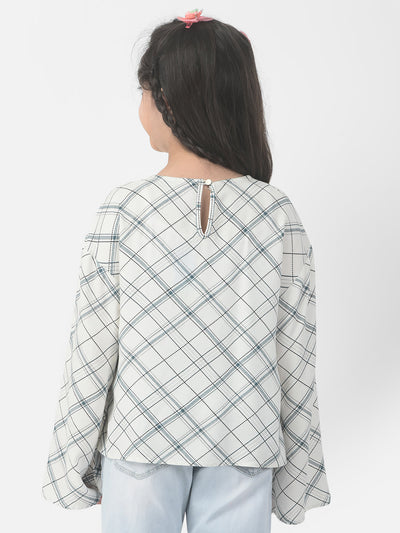  White Bell-Sleeved Checked Top 