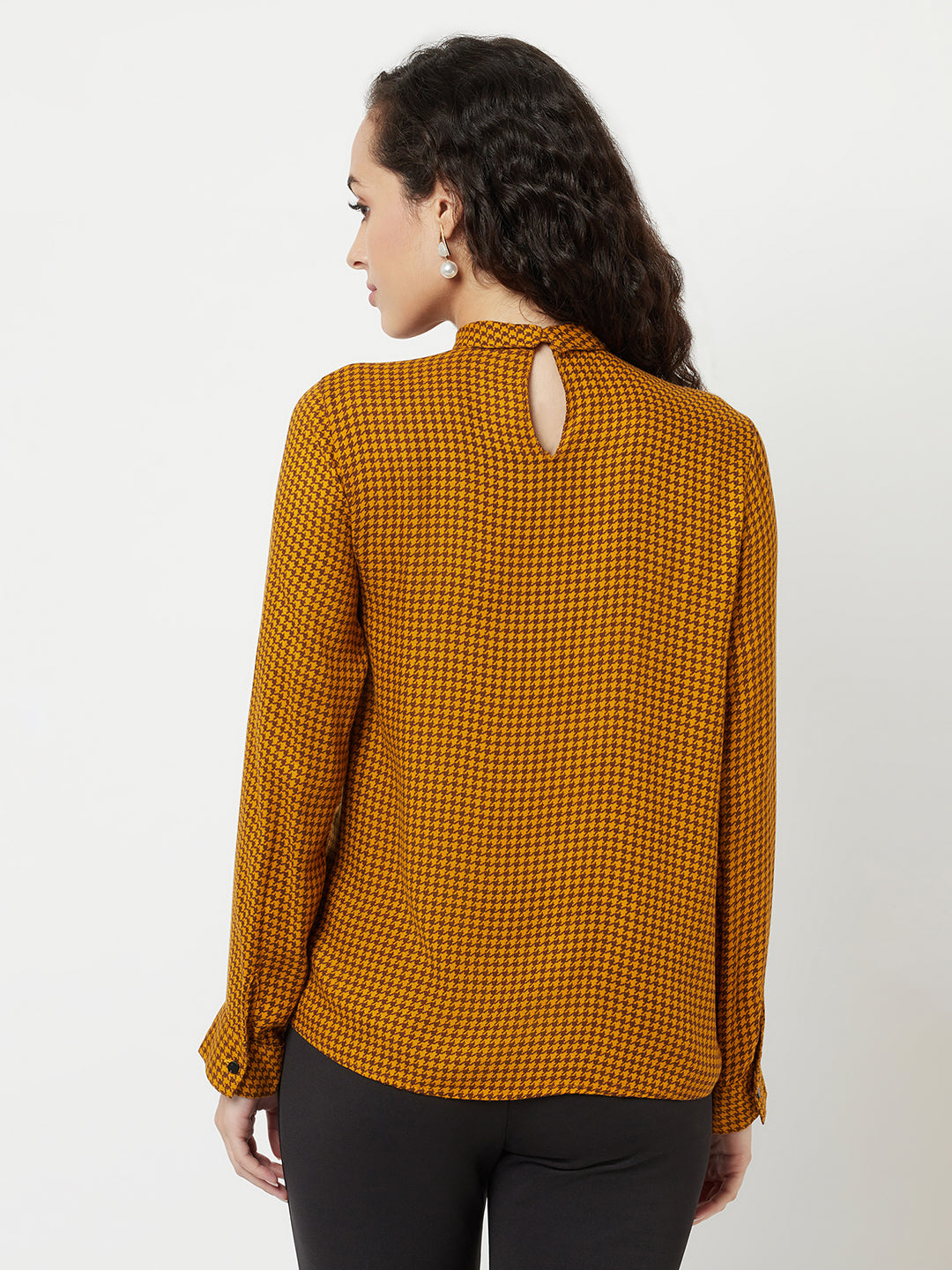 Mustard Checked Top-Women Tops-Crimsoune Club