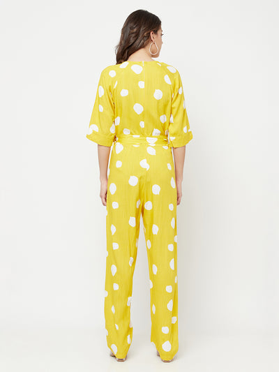 Yellow Polka Dot Printed Jumpsuit - Women Jumpsuits