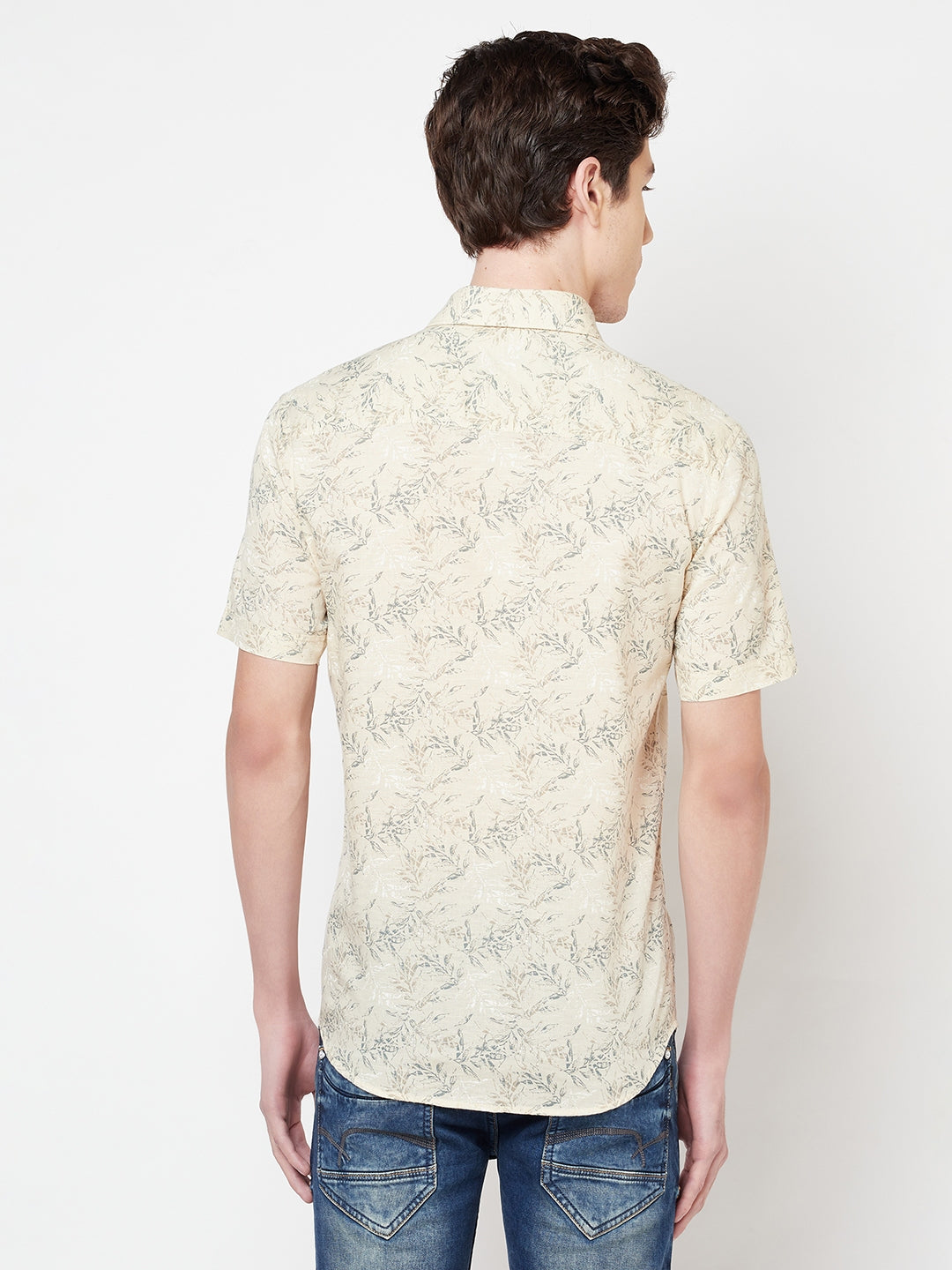 Beige Floral Linen Shirt - Men Shirts