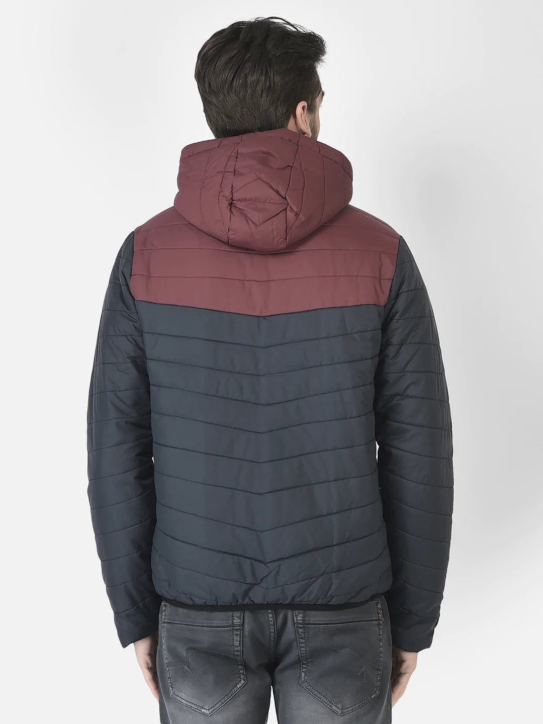  Navy Blue Colour-Blocked Padded Jacket 