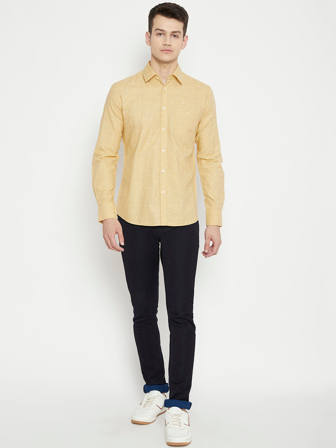 Yellow Floral Printed Slim Fit shirt - Men Shirts