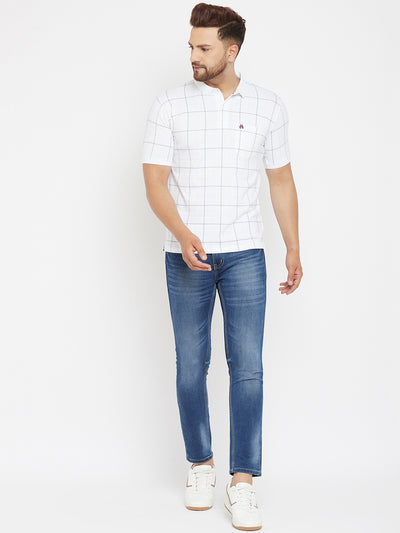 White Checked Polo T-Shirt - Men T-Shirts