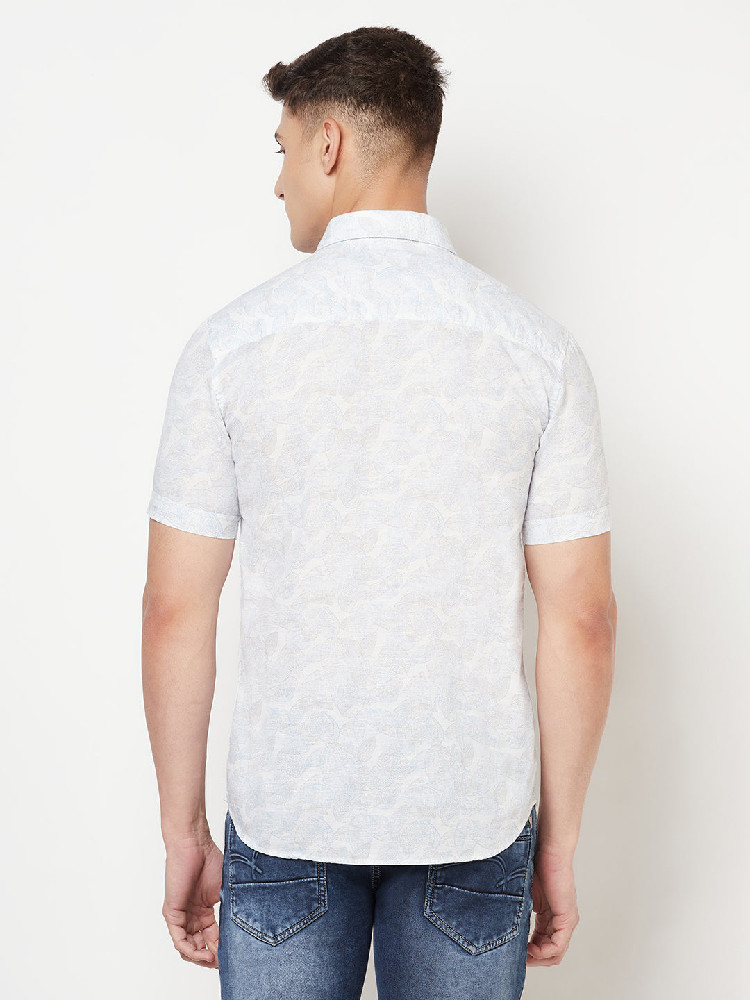 White Floral Linen Shirt - Men Shirts