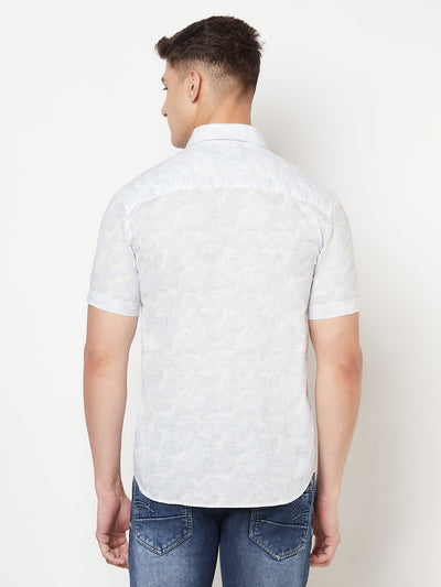 White Floral Linen Shirt - Men Shirts