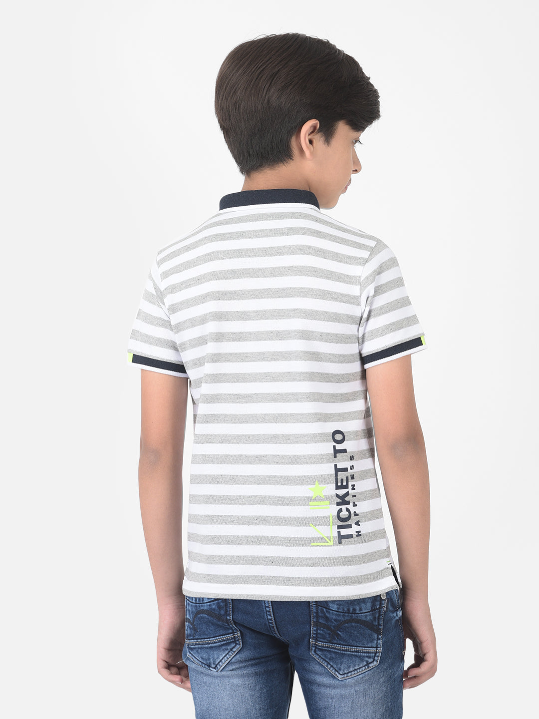 Grey Striped Polo T-shirt - Boys T-Shirts