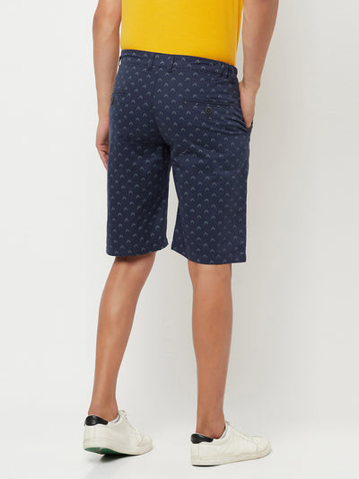 Navy Blue Printed Shorts - Men Shorts