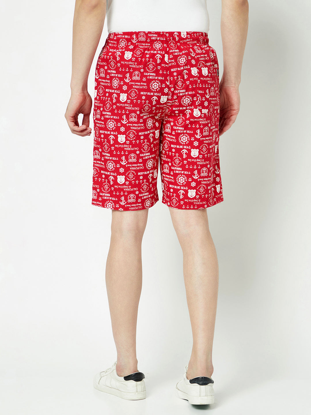  Red Graphic Print Lounge Shorts 