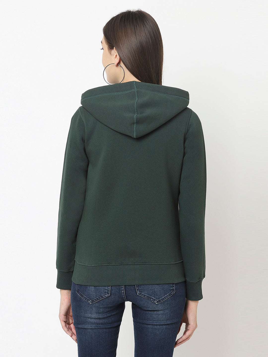 Dark Green Zipper Sweatshirt with Split Kangaroo Pocket 