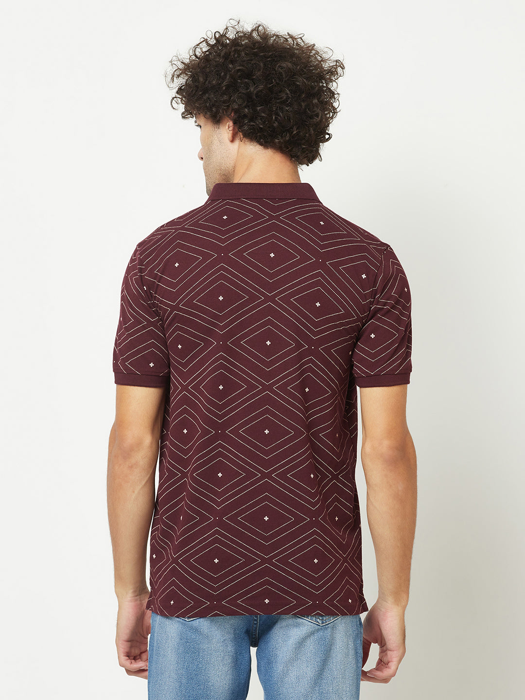  Wine Geometric Print Polo T-Shirt