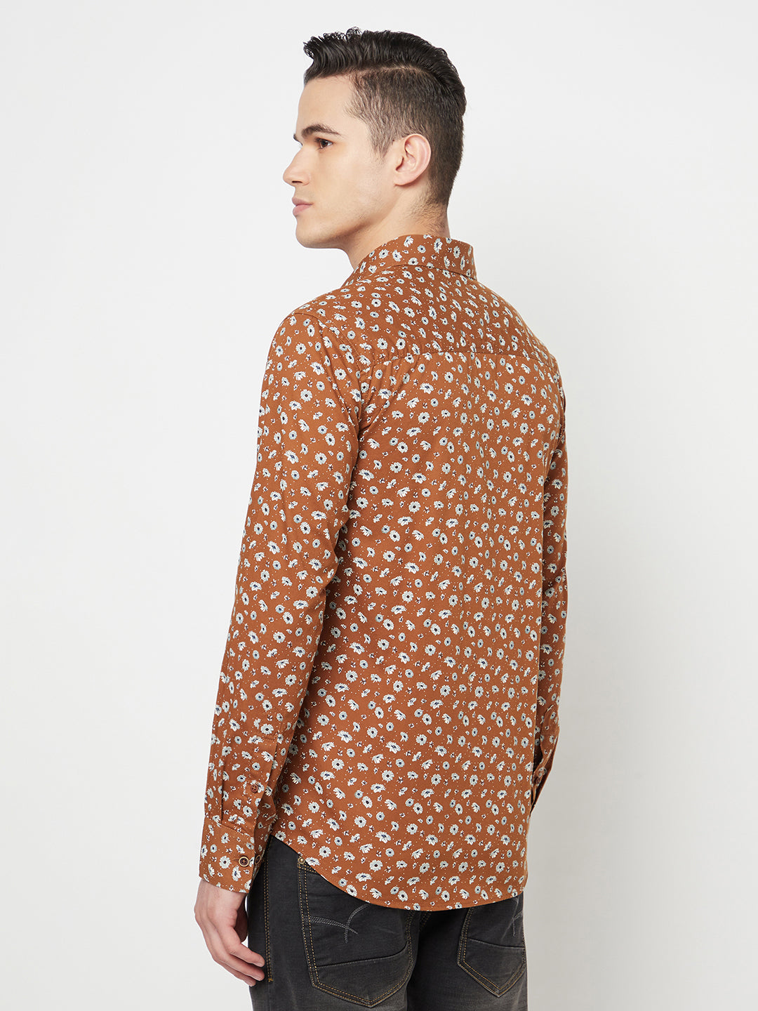 Brown Floral Printed Shirt - Men Shirts