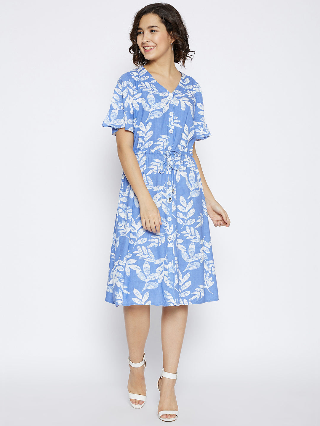 Blue Floral Printed Dress - Women Dresses